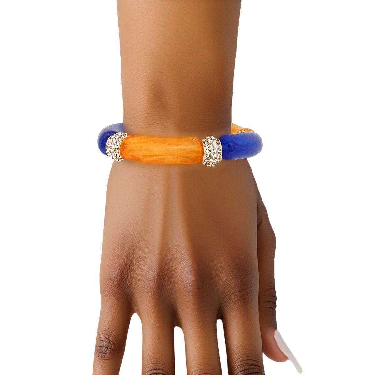 SGRHO Sigma Gamma Rho Inspired Blue Gold Tubular and Rondelle Bead Bracelet
