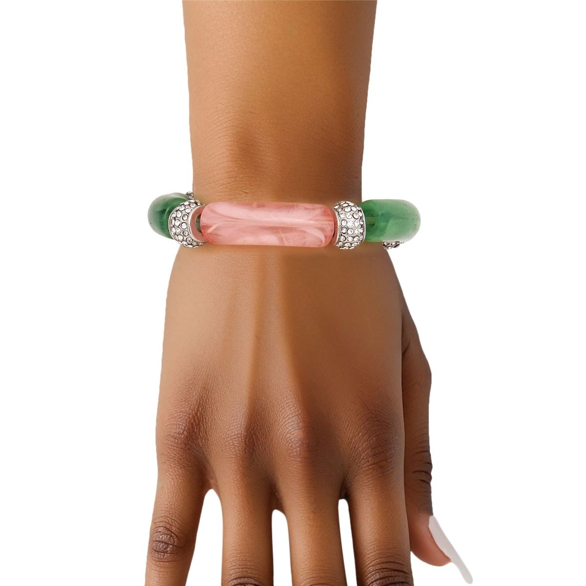 AKA Alpha Kappa Alpha Inspired Pink Green Tubular and Rondelle Bead Bracelet