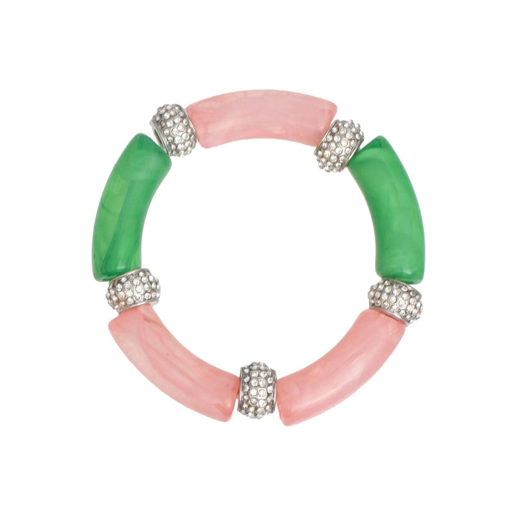 AKA Pink Green Tubular and Rondelle Bead Bracelet Pink & Green