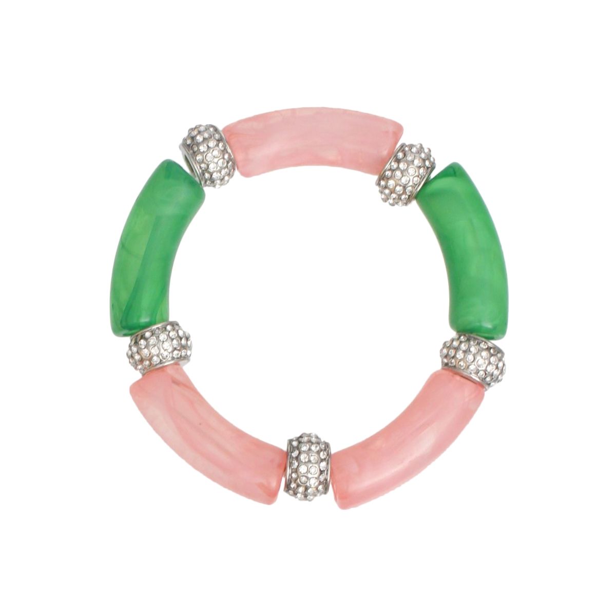 AKA Pink Green Tubular and Rondelle Bead Bracelet Pink & Green