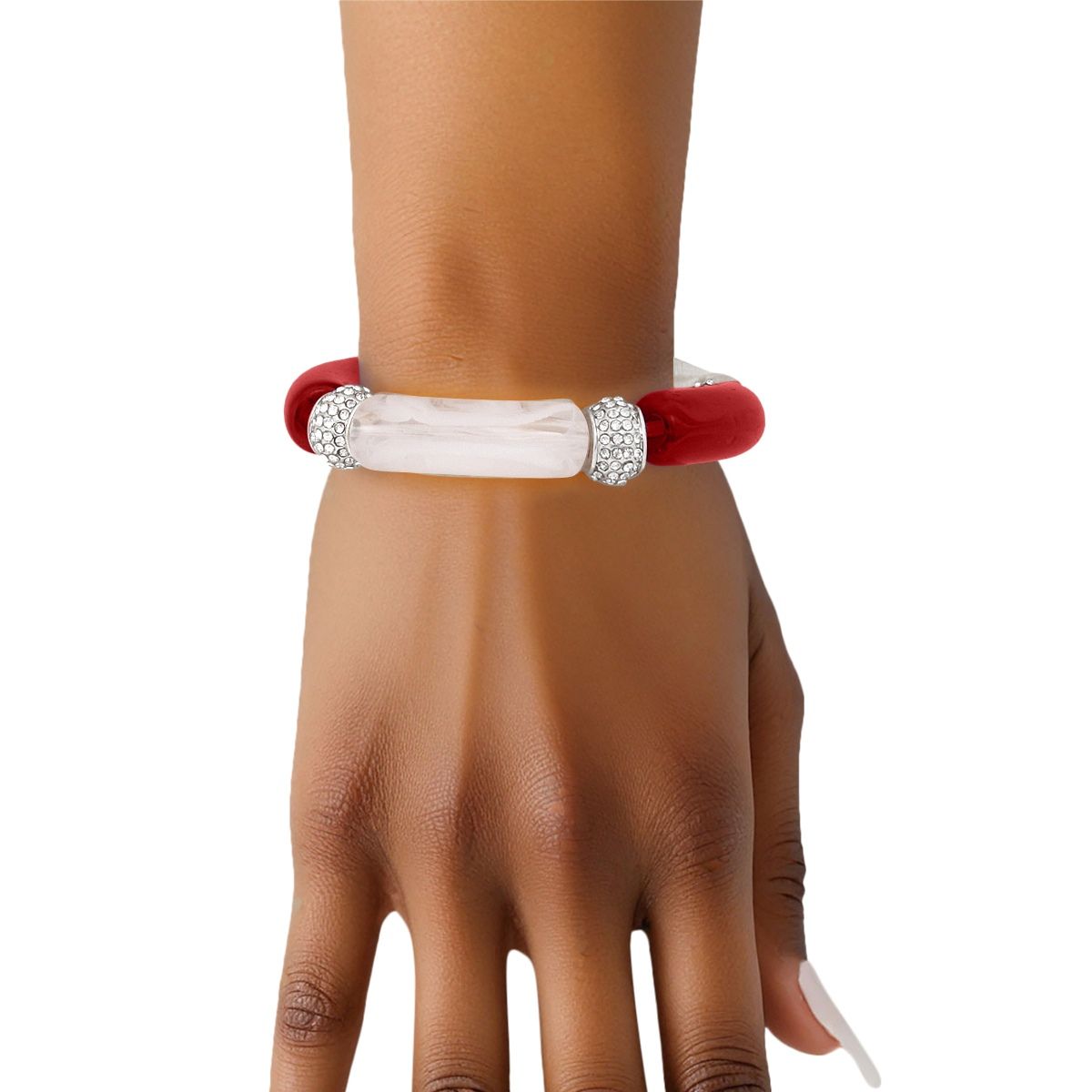 DST Delta Sigma Theta Inspired Red White Tubular and Rondelle Bead Bracelet