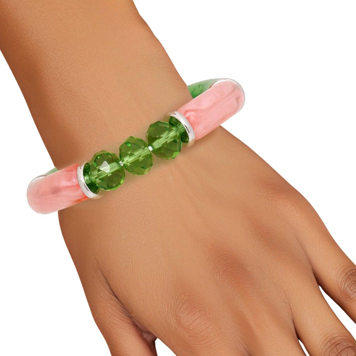 AKA Alpha Kappa Alpha Inspired Pink & Green Tubular and Glass Bead AKA Bracelet