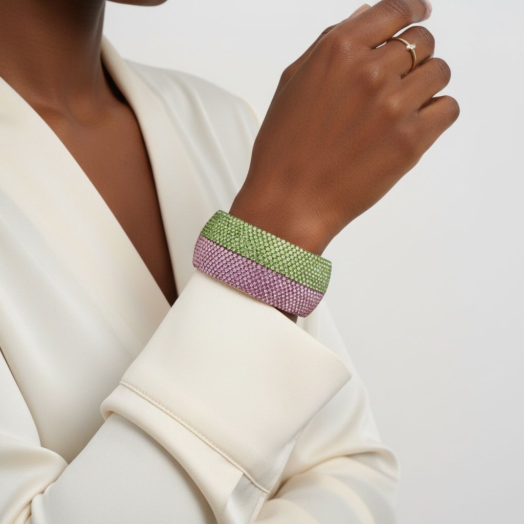 Pink Green Glam Stripe Wide Bangle