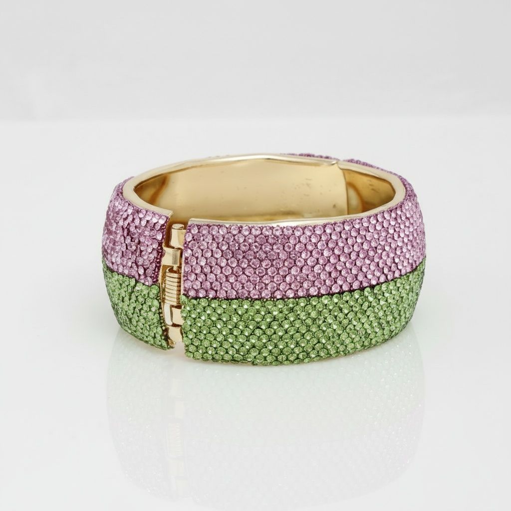 Pink Green Glam Stripe Wide Bangle