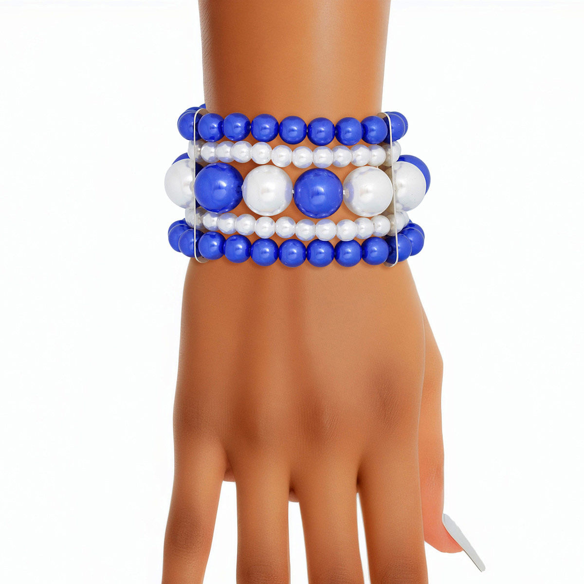 Zeta Phi Beta Inspired Bracelet Blue White Stacked Pearls for Women