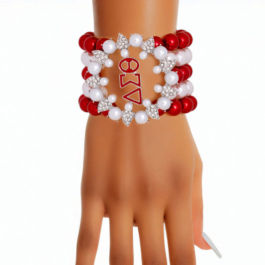 Delta Sigma Theta DST Bracelet Red White Pearl Delta Sigma Theta 5 Strand for Women