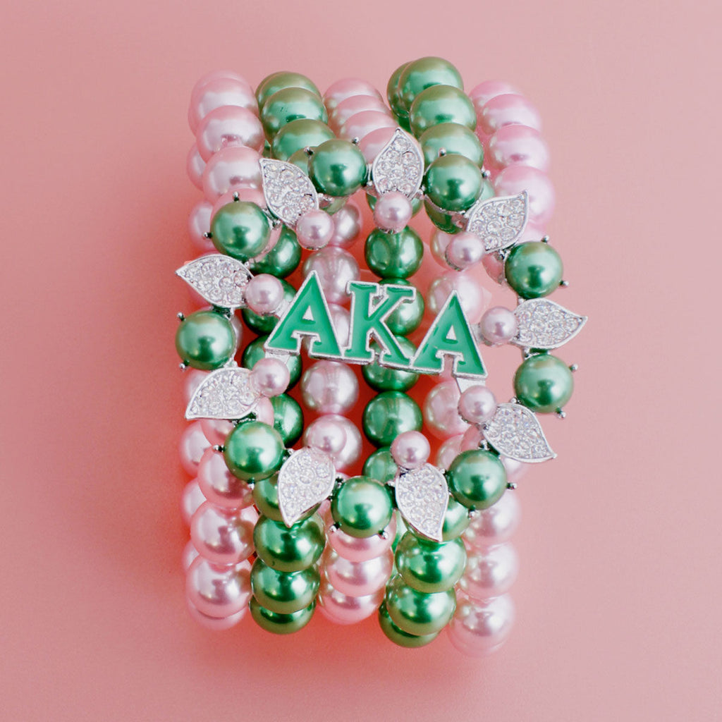 AKA Alpha Kappa Alpha Bracelet Pink Green Pearl AKA 5 Strand