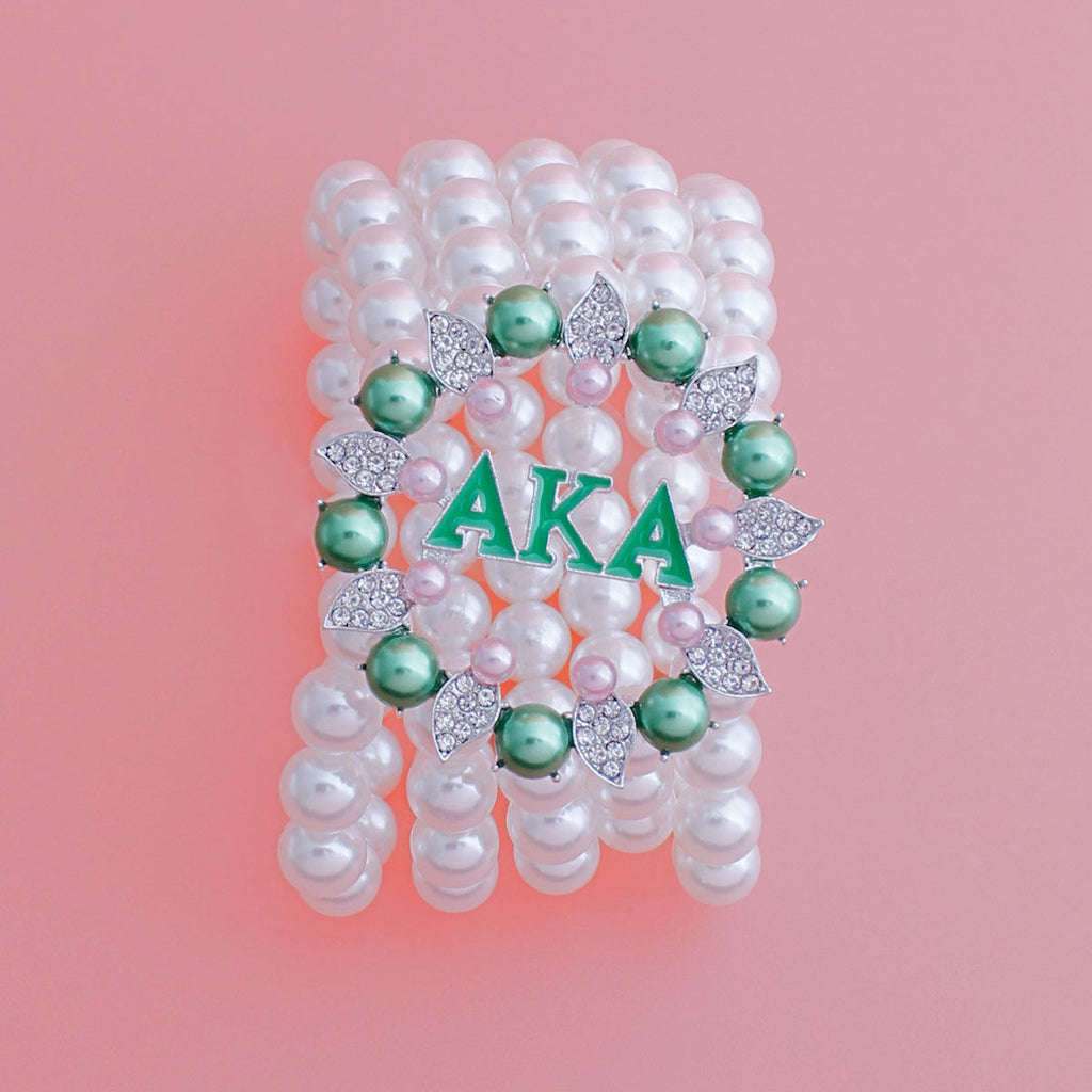 AKA Alpha Kappa Alpha Bracelet White Pearl AKA 5 Strand