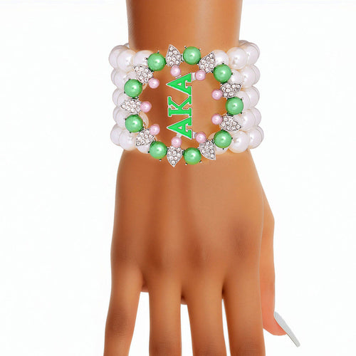 AKA Alpha Kappa Alpha Bracelet White Pearl AKA 5 Strand