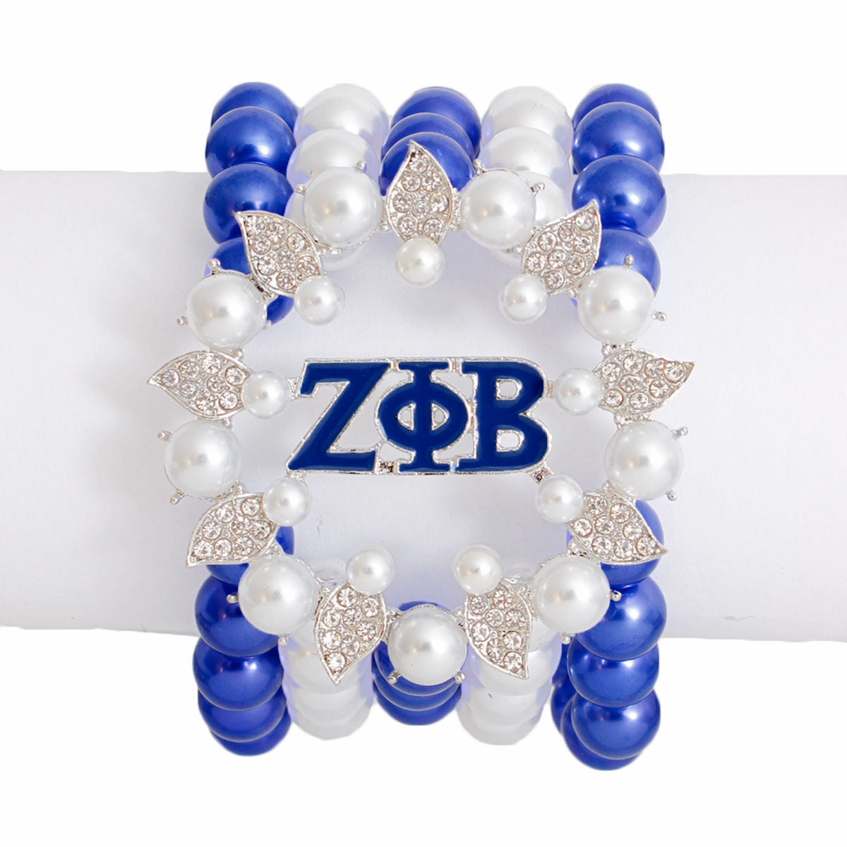 Zeta Phi Beta Bracelet Blue White Pearl ZPB 5 Strand for Women