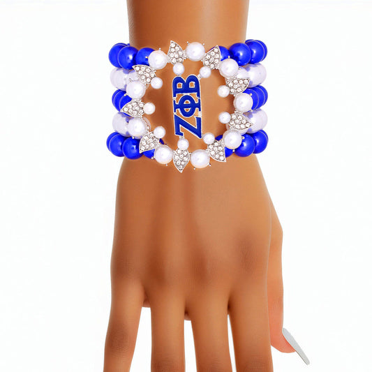 Bracelet Blue White Pearl ZPB 5 Strand for Women, Zeta Phi Beta Jewelry Paraphernalia 