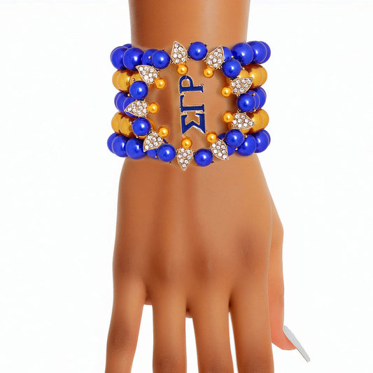 Sigma Gamma Rho Bracelet Blue Gold Pearl SGRHO 5 Strand for Women