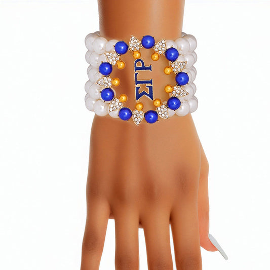 Sigma Gamma Rho Inspired Bracelet White Pearl Sigma 5 Strand for Women