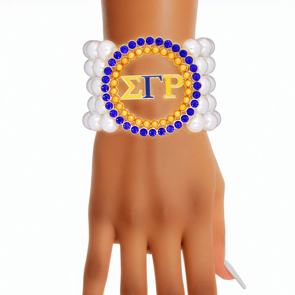 Sigma Gamma Rho Inspired Pearl Bracelet Blue Gold for SGRHO Women