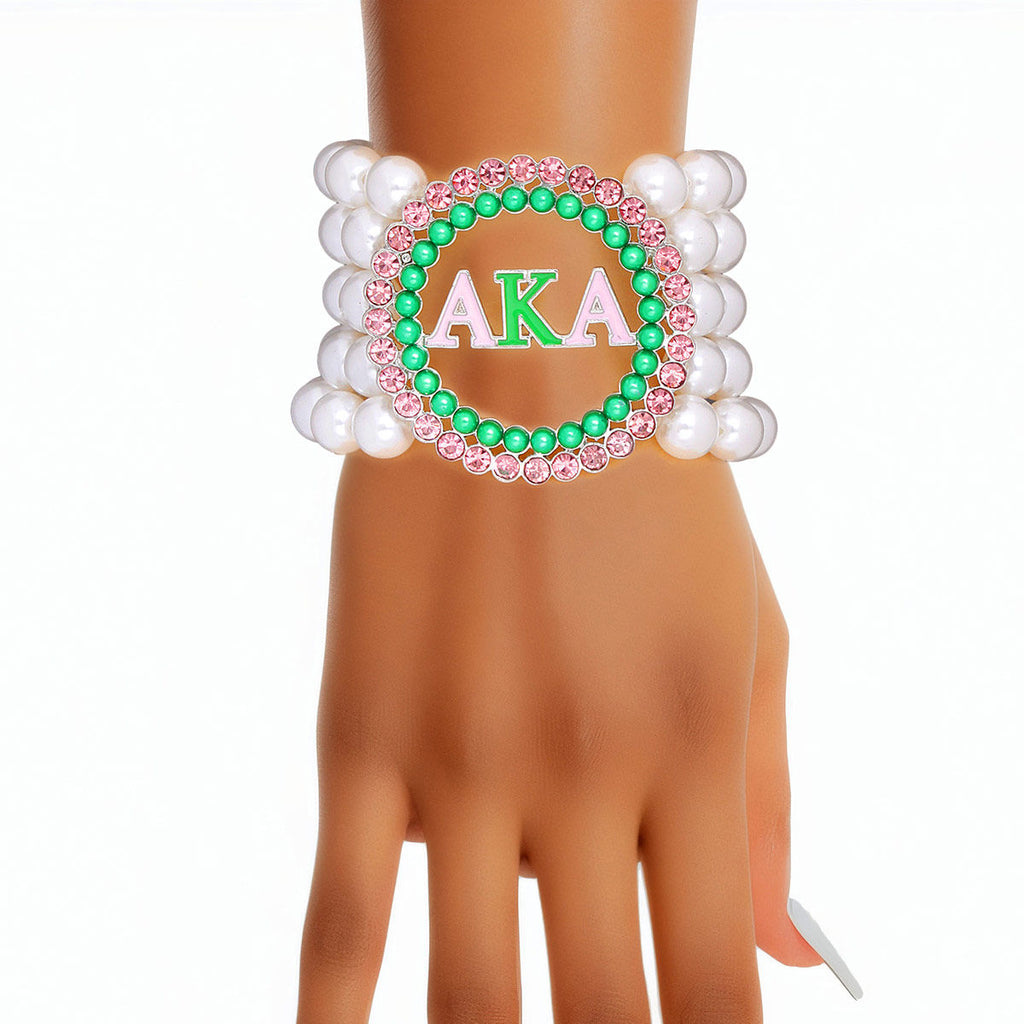 AKA Pearl Bracelet Alpha Kappa Alpha Pink and Green