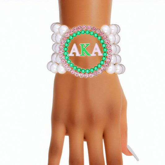 AKA Pearl Bracelet Alpha Kappa Alpha Pink and Green