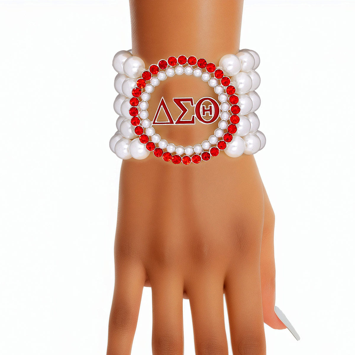 Delta Sigma Theta DST Inspired Pearl Red White Stackable Bracelet