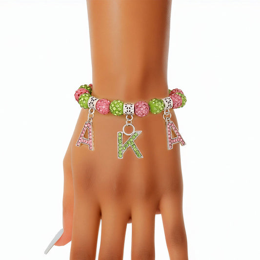 AKA Sorority Pink Green Bling Letter Bracelet Alpha Kappa Alpha 
