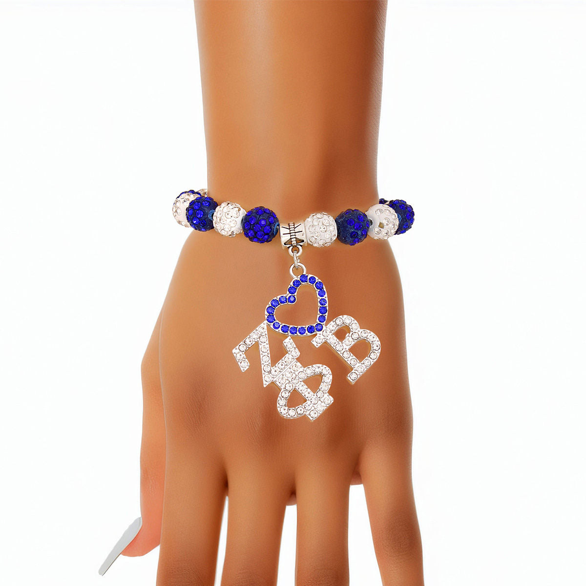 Zeta Phi Beta ZPB Inspired Blue White Bling Sorority Charm Bracelet