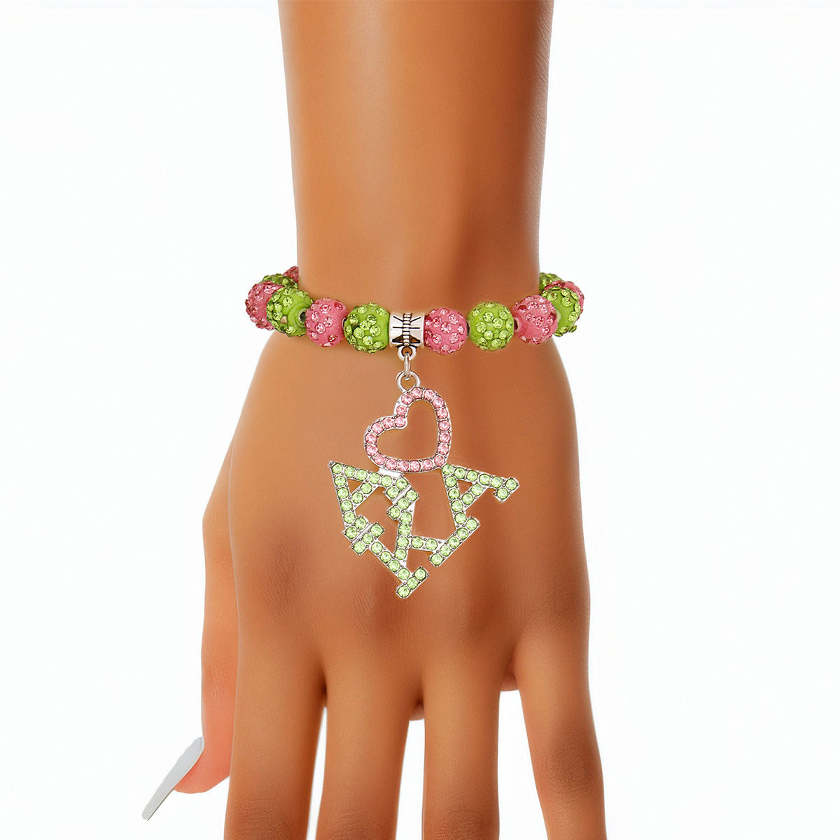 AKA Pink Green Bling Sorority Charm Bracelet Alpha Kappa Alpha