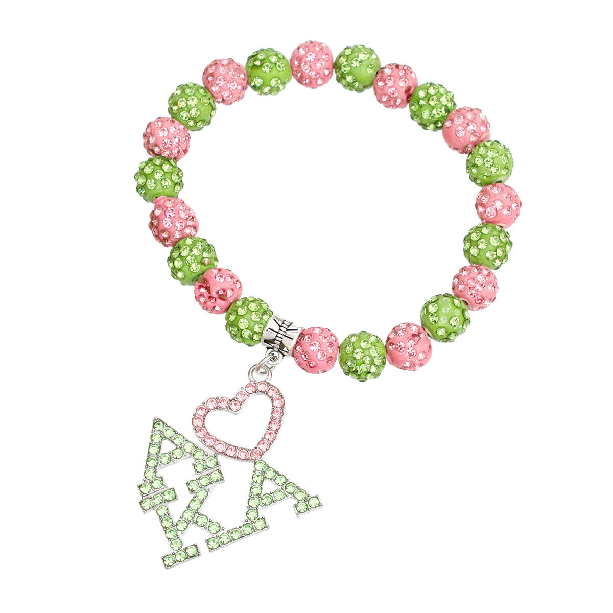 AKA Alpha Kappa Alpha Pink Green Bling Sorority Charm Bracelet
