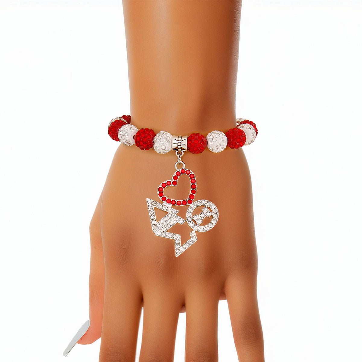 DST Red White Bling Delta Sigma Theta Sorority Charm Bracelet