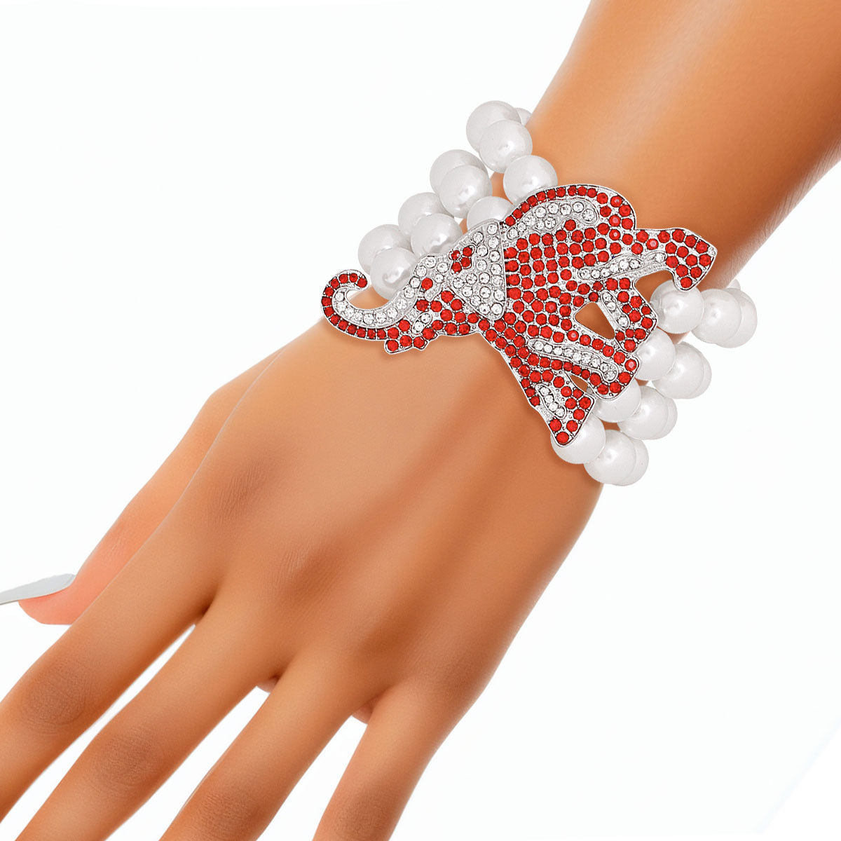 DST White Pearl 5 Strand Delta Sigma Theta Elephant Bracelet