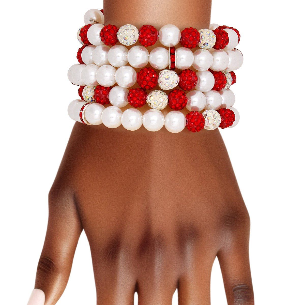 DST Delta Sigma Theta Inspired White Pearl and Bead Memory Wire Bracelet