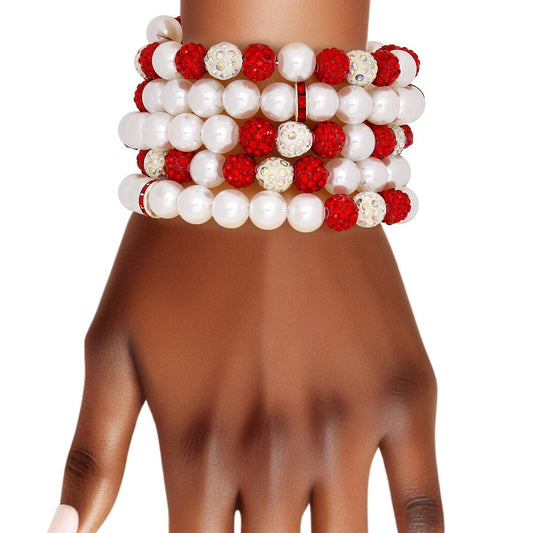 DST Delta Sigma Theta Inspired White Pearl and Bead Memory Wire Bracelet