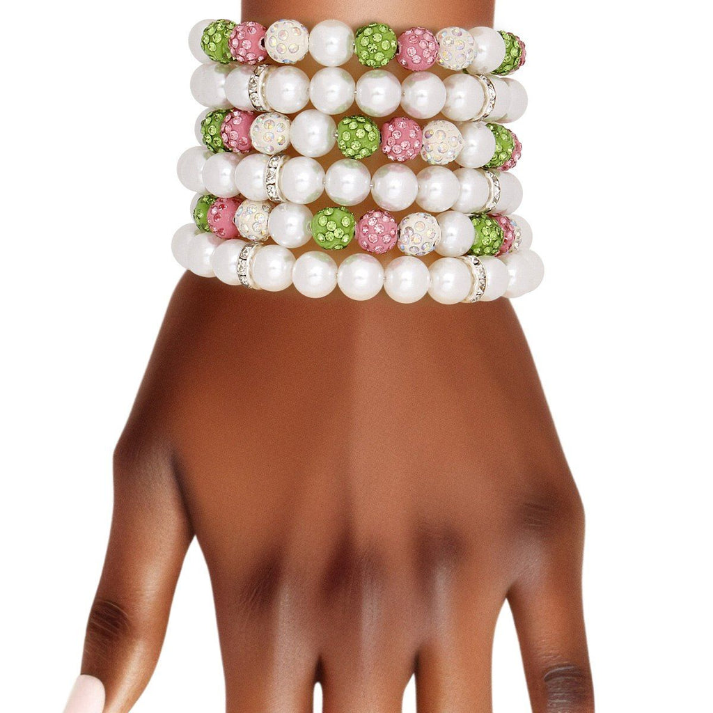 AKA Alpha Kappa Alpha Bracelet White Pearl and Bead Memory Wire Bracelet
