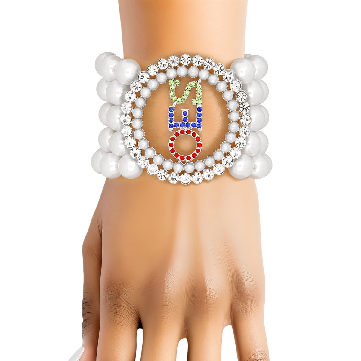OES  Eastern Star Sorority Inspired Round White Pearl Bracelet for Women
