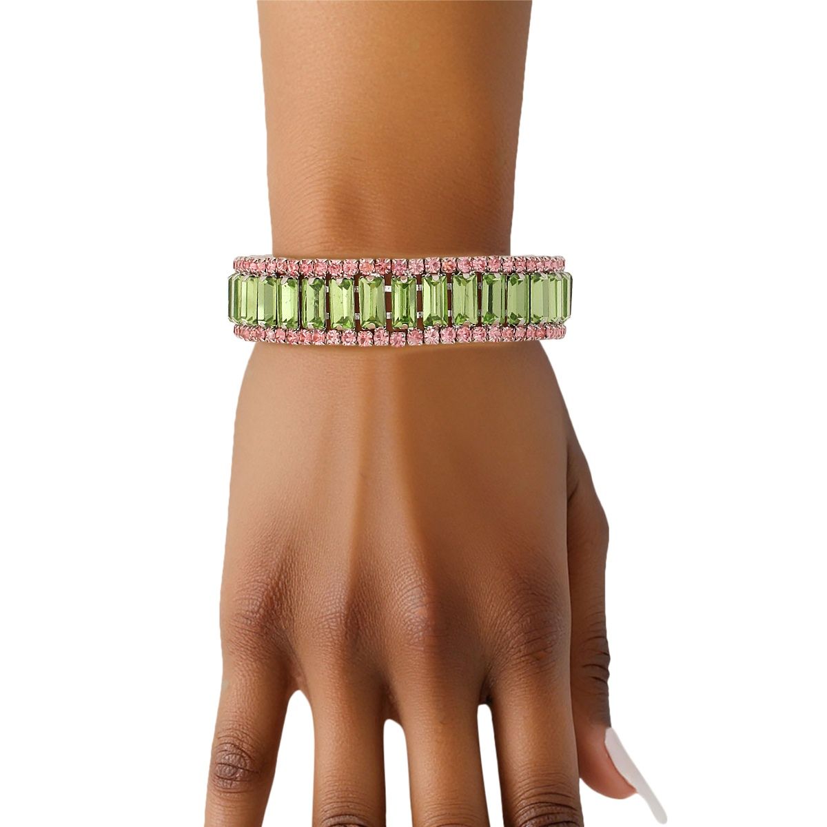 AKA Alpha Kappa Alpha Inspired Sorority Green Baguette Bling Tennis Bracelet