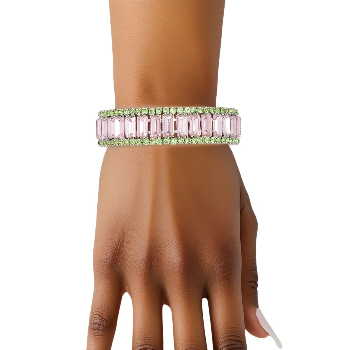 AKA Alpha Kappa Alpha Inspired Sorority Pink Baguette Bling Tennis Bracelet