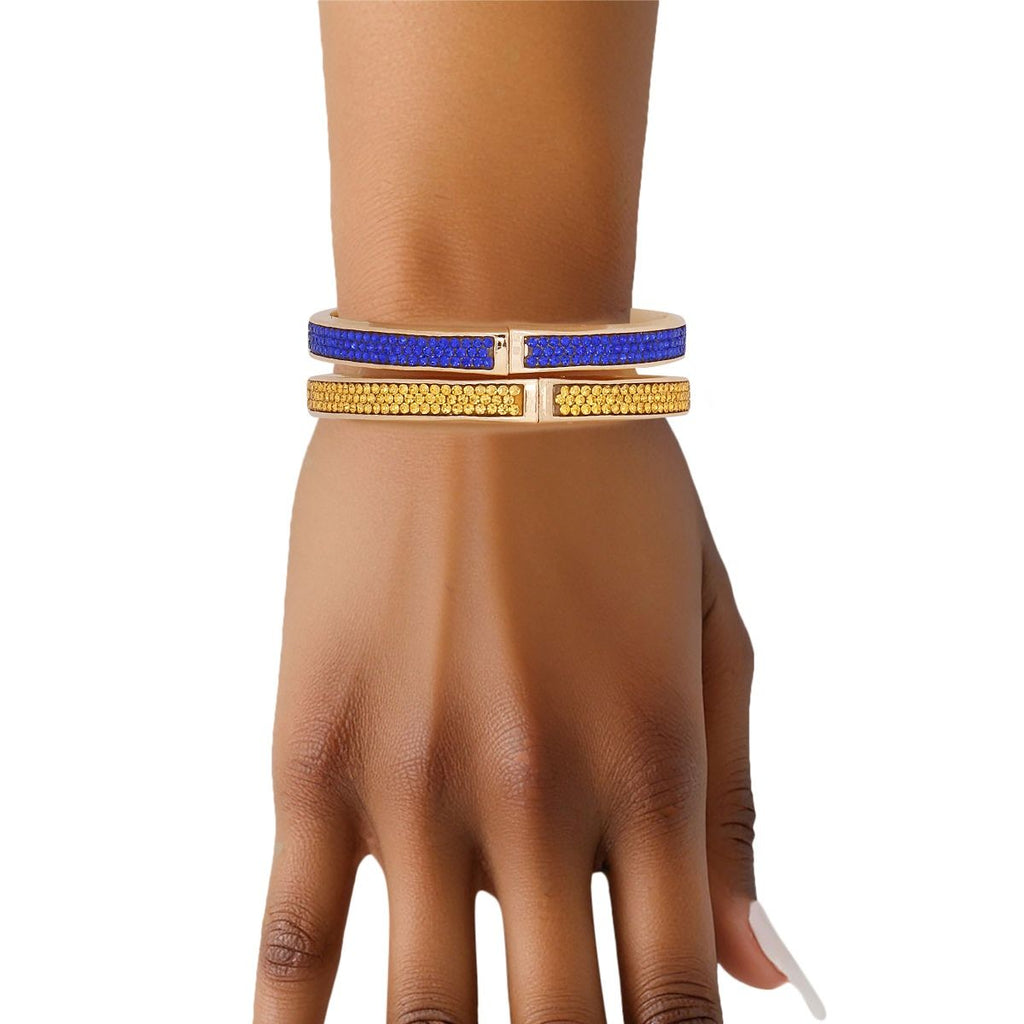 SGRHO Blue Gold Pave Hinged Bangle Bracelet Set For SIgma Gamma Rho Women