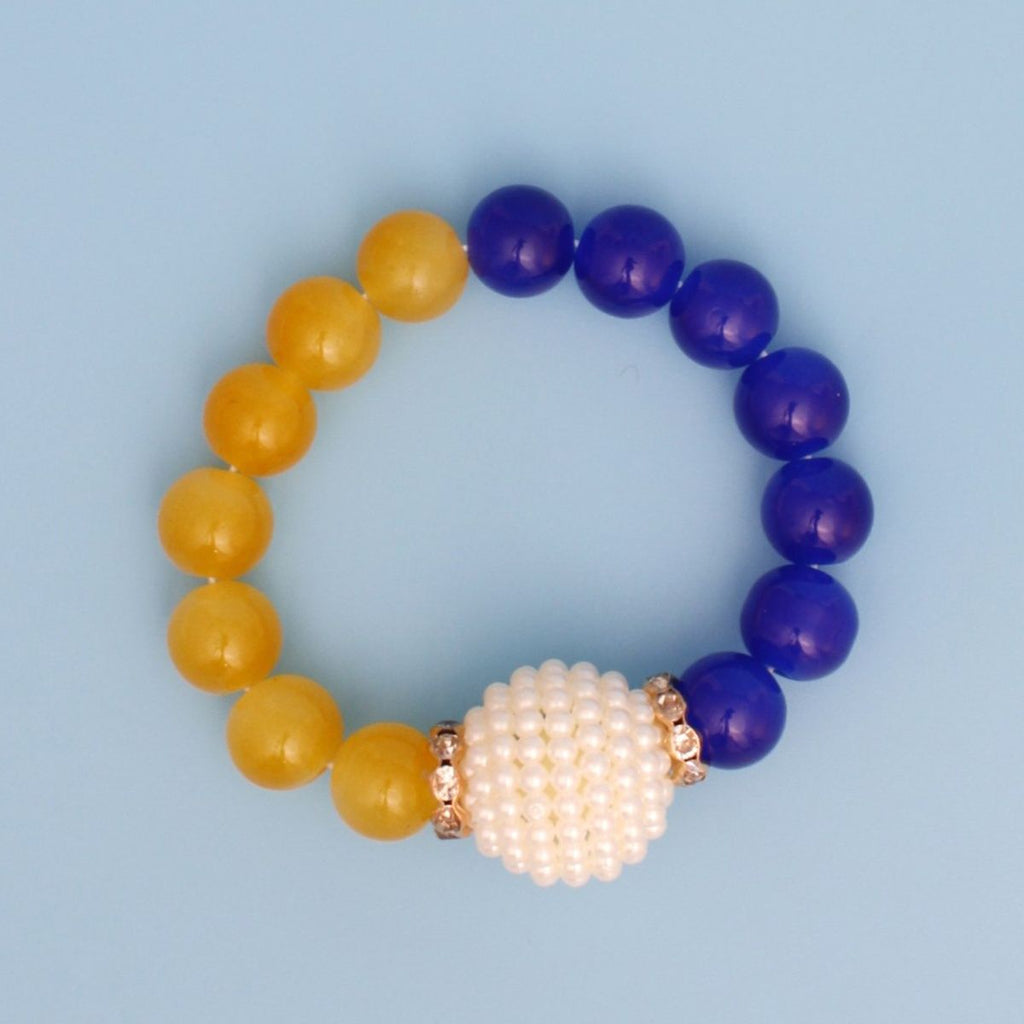 SGRHO Sorority Blue Gold Pearl Glass Bead Bracelet
