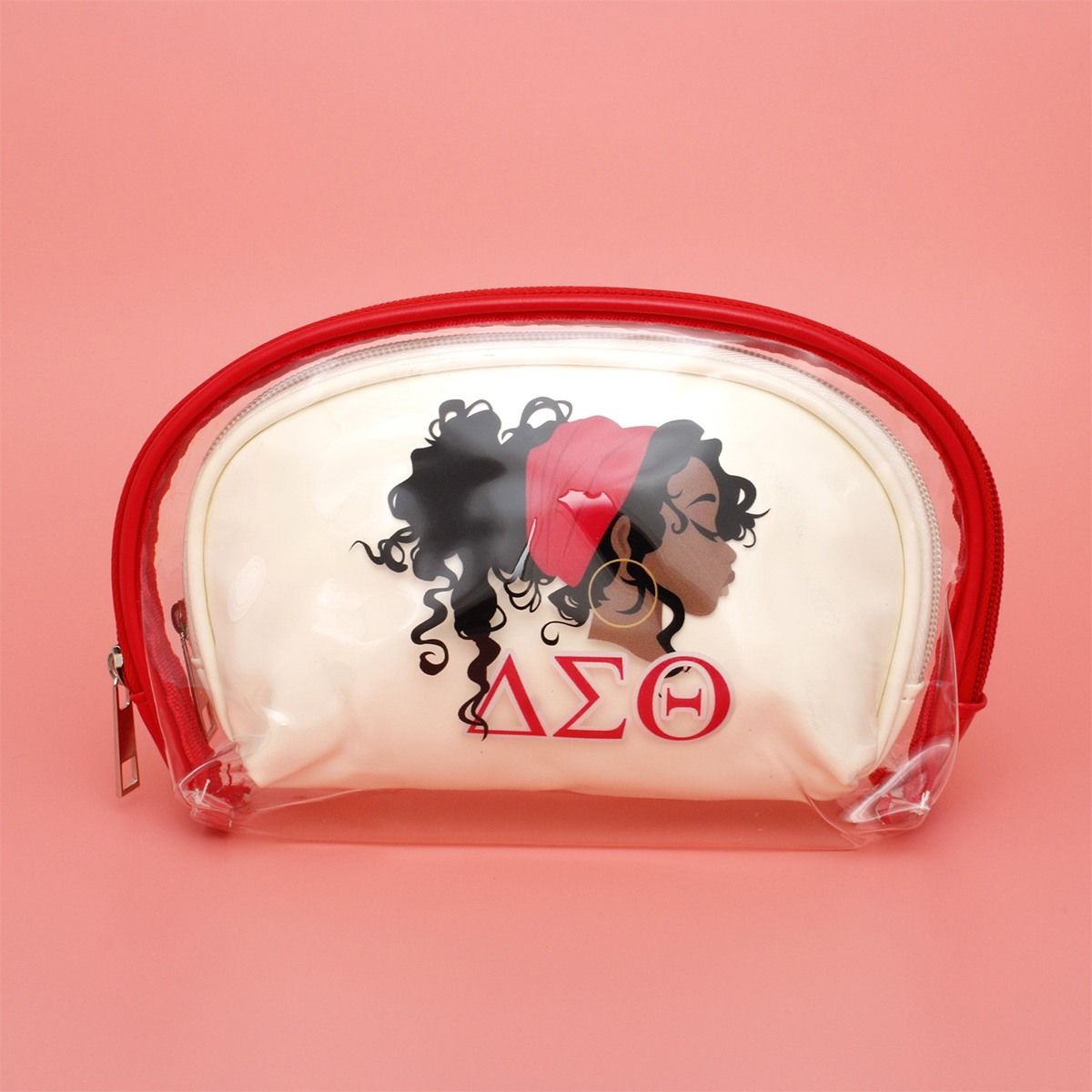 Delta Sigma Theta Inspired DST Sorority Red and Cream Cosmetic Pouch Set