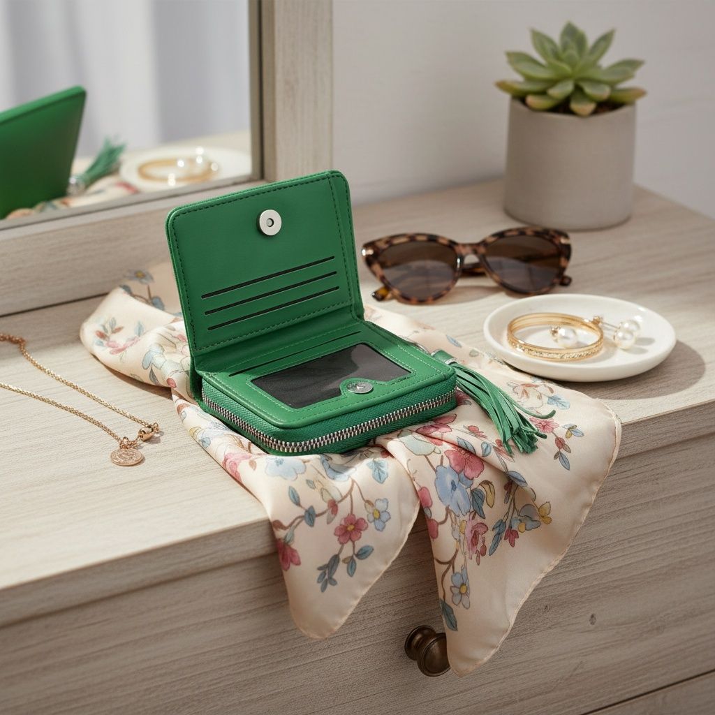 AKA Bag Wallet Green Tassel Keychain Zipper Wallet