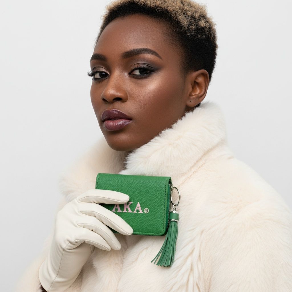 AKA Green Wallet Tassel Keychain Zipper Wallet 