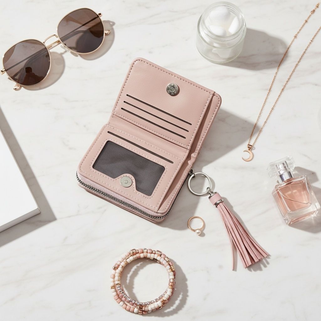 AKA Bag Wallet Pink Tassel Keychain Zipper Wallet