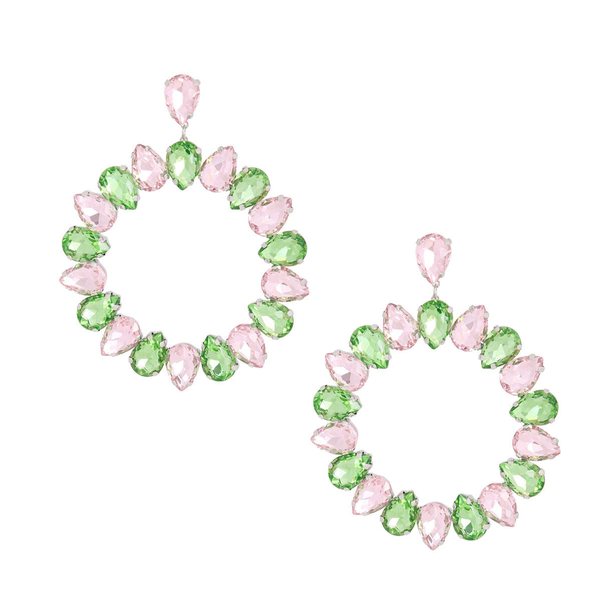 AKA Pink Green Glass Drop Hoop Earrings AKA Alpha Kappa Alpha Pink and Green Glass Drop Hoop Earrings
