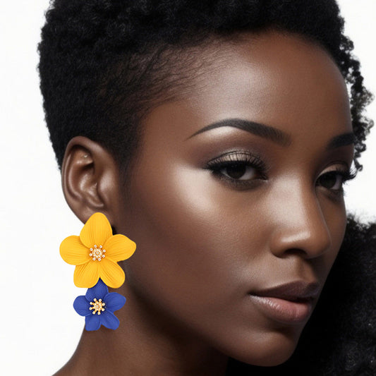 Sgrho Inspired Earrings Blue Gold Flower Earrings