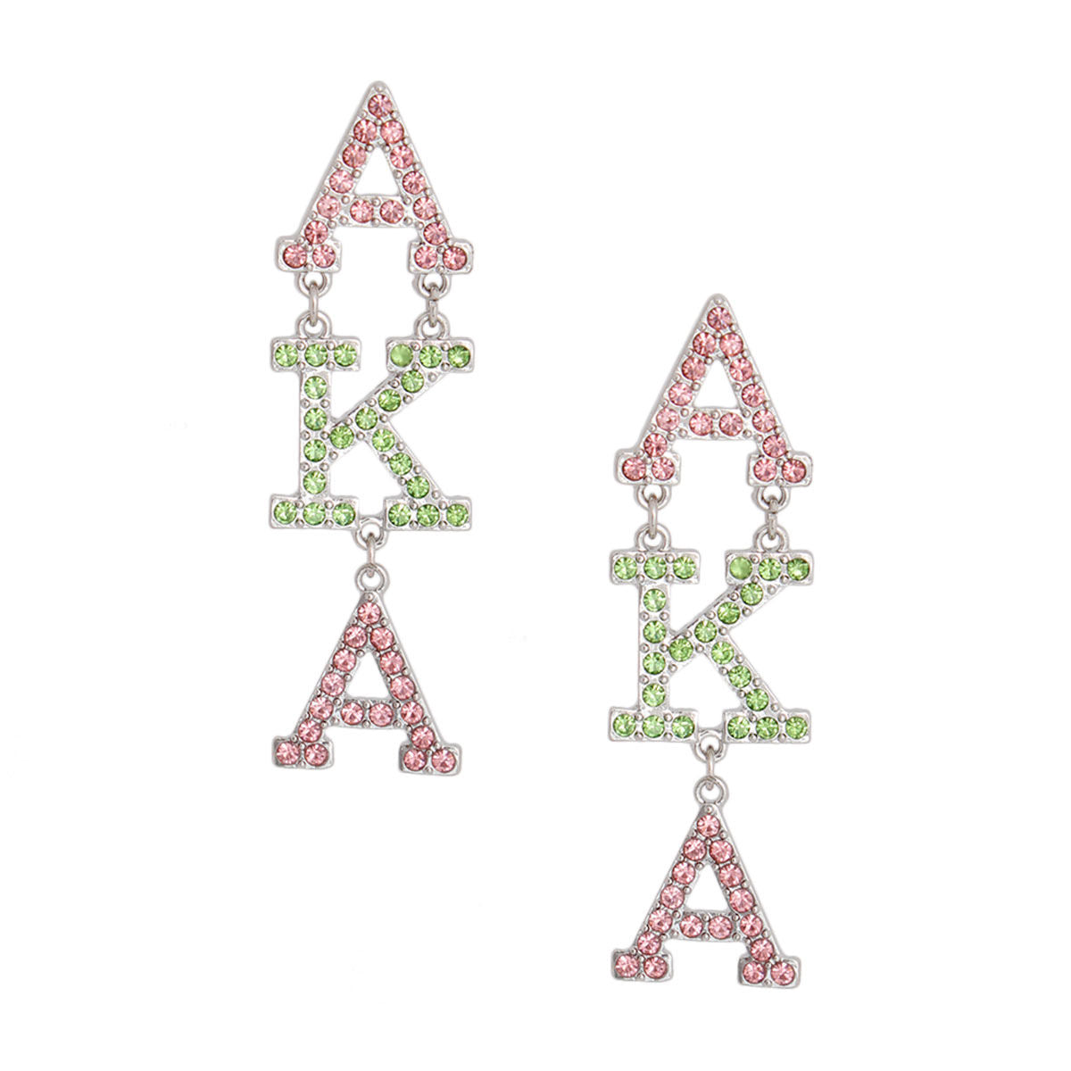 Alpha Kappa Alpha Pink Green AKA Dangle Studs
