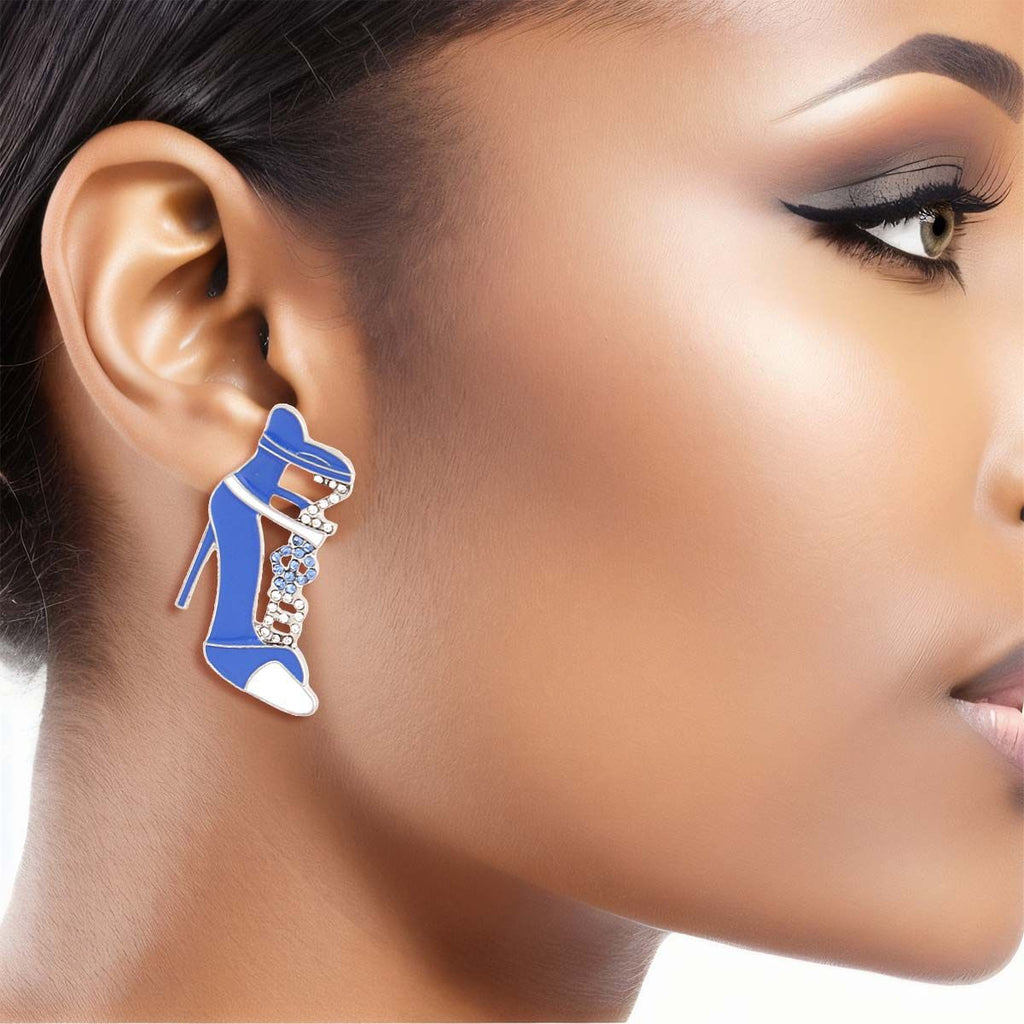 Zeta Phi Beta Inspired Earrings Blue White Zeta Heel Studs