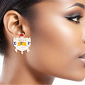 Sigma Gamma Rho Earrings Gold Blue SGRHO Crest Studs