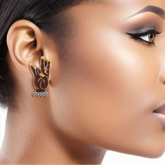 Sigma Gamma Rho Inspired Gold Blue Hand Sign Studs
