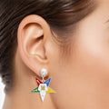 OES Sorority Inspired White Star Shield Drop Gold Earrings - Eastern Star