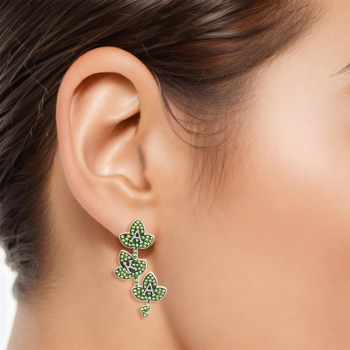 AKA Alpha Kappa Alpha Inspired Sorority Green Pink Ivy Studs for Women