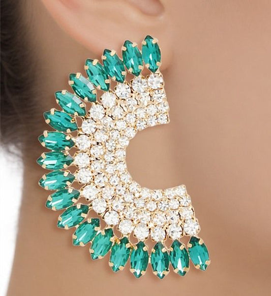 Studs Green Crystal Semi Circle Luminous Earrings