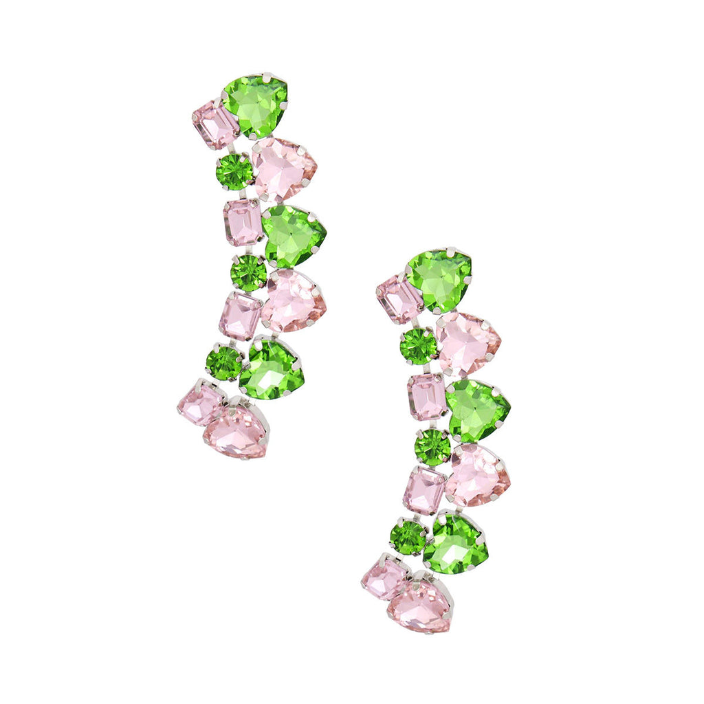 AKA Dangle Earrings Pink Green Heart Crystal Earrings  Alpha Kappa Alpha