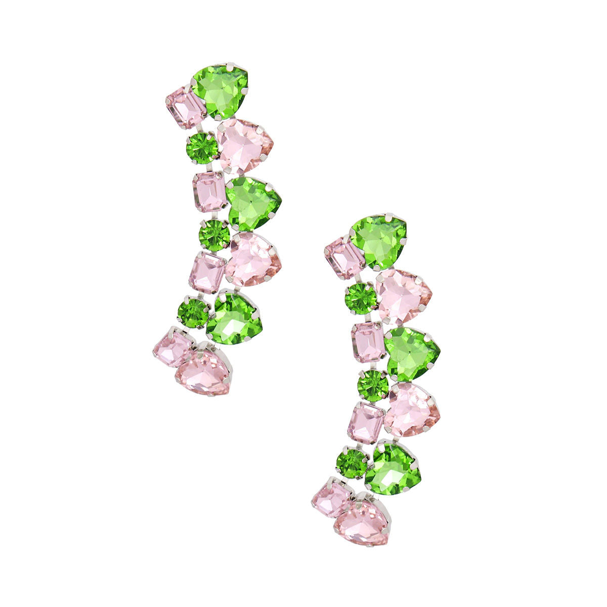AKA Dangle Earrings Pink Green Heart Crystal Earrings  Alpha Kappa Alpha